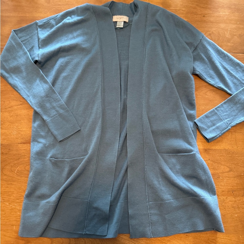 LOFT Blue Cardigan Sweater Soft Knit